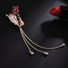 1pair Fashionable Tassel Long Earrings With Micro Inlaid Zirconia, Butterfly Wing & Flower Design - Gold - View 2