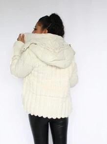 Cazadoras para Mujer  Chamarra con peluche grueso con gorro. - Blanco - Ver 3