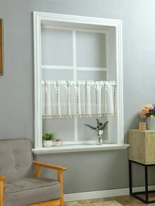 1pc Colorful Vertical Striped Small Curtain, Nordic Style Polyester Fiber Material With Hem Lace Solid Bottom, Suitable For Window, Cabinet And Door Decoration - Multicolor - View 5