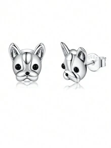 LEKANI 一对S925纯银耳环。小众个性化法斗犬耳环。简约、时尚、创意十足，适合送给闺蜜或女友日常佩戴。 - 銀色 - 查看 1