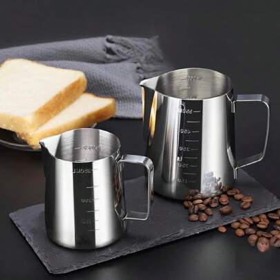 1 件不锈钢牛奶起泡壶，适用于拿铁艺术，加厚牛奶起泡壶，咖啡店配件，适用于拿铁艺术，送给朋友、咖啡馆、餐厅、花园、休闲酒吧、甜品店、家庭、办公室的礼物，250ml/350ml/600ml/900ml 返校
