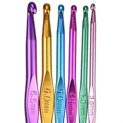 6入組高鋁(氧化鋁)鉤針編織工具毛衣針,金屬鉤織針,氧化鋁色,3.5-6.5mm尺寸隨機發送