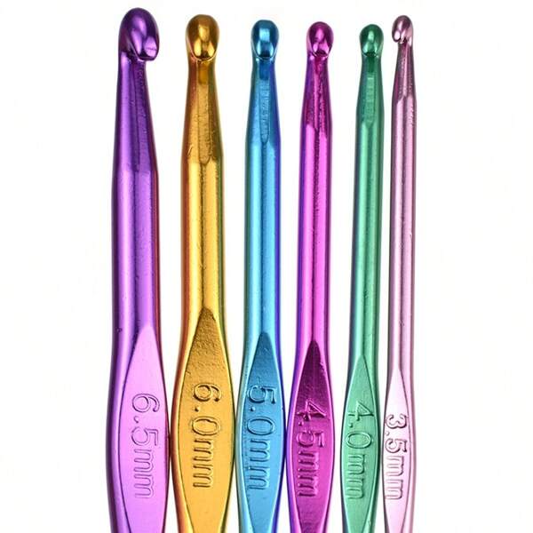 6 Pieces Of Alumina Crochet Knitting Tool Sweater Needle Metal Alumina Color Crochet 3.5-6.5MM Color Random