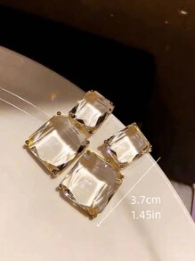 1對高端水晶透明幾何方形吊墜耳環 - 黃色 - 查看 7