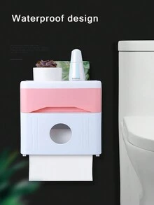 1 Miếng Phòng tắm Hộp khăn giấy Không có Khoan , Không thấm nước Giữ giấy vệ sinh , Đa chức năng Hai lớp Hộp khăn giấy , Dung lượng lớn Gắn trên tường Hộp khăn giấy Với Thiết kế đơn giản - Hồng - Xem 3