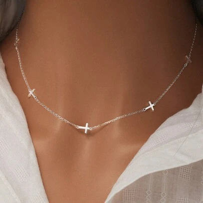 SYMFNY 1pc Minimalist Cross Decor Sterling Silver Necklace For Women For Daily Decoration Dating Gift