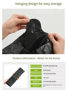 1pc Home Use Thickened Black Vest Handle Style Disposable Garbage Plastic Bag, 50pcs/Pack - Black - View 6
