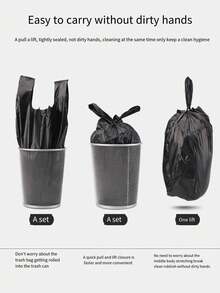 1pc Home Use Thickened Black Vest Handle Style Disposable Garbage Plastic Bag, 50pcs/Pack - Black - View 4