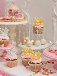 6pcs Miniature Crown Decorations For Birthday Cake, Pearl Crown - 3pcs Gold+3pcs Silver - View 2