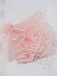 1入組褶皺網眼布花束禮品包裝,附有綢緞和珍珠網,非常適合假日、婚禮、生日、情人節等節日禮品,diy花卉花束或花店裝飾 - 淺粉色 - 查看 5
