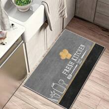 1pc Crystal Velvet Fabric Water Absorbent Non-Slip Washable Carpet With Tableware Print And Simple Grey Color Scheme. Various Styles And Sizes Available For Kitchen And Dining Areas. - Grey - View 10