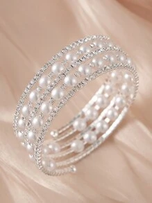 1款女士豪華幾何形鑲鑽手鐲,婚禮/新娘/高級訂製系列 - 銀色 - 查看 2