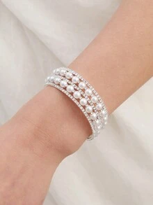 1款女士豪華幾何形鑲鑽手鐲,婚禮/新娘/高級訂製系列 - 銀色 - 查看 4