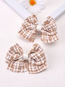 2入組格紋布料女孩髮夾,帶小蝴蝶結的格紋髮夾 - 彩色 - 查看 1