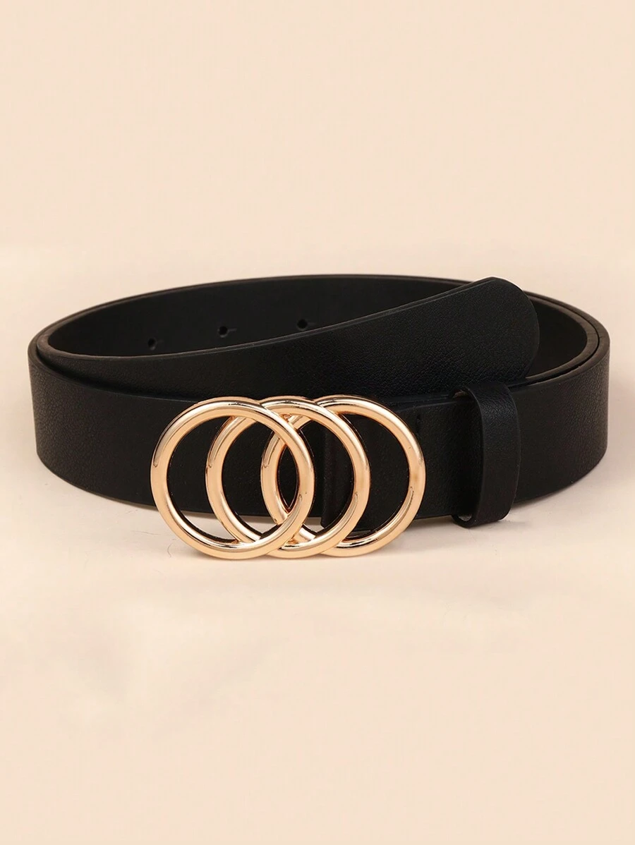 1pc Pu Three-Ring Belt With Alloy Buckle Decor For Women, All-Match Belt - Black - View 1
