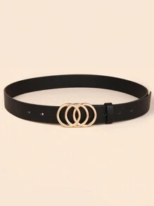 1pc Pu Three-Ring Belt With Alloy Buckle Decor For Women, All-Match Belt - Black - View 2