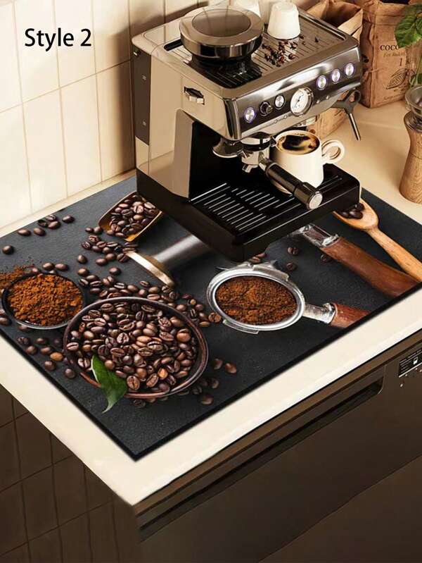 1pc Coffee Mat - Hide Stain Absorbent Rubber Backing Quick Dry Mat For Kitchen Counter Coffee Bar Accessories Dish Drying Mat For Coffee Maker Coffee Maker Coffee Pot Espresso Maker,Coffee Design Dish Drying Mat, Super Absorbent Drain Pad.Waterproof Non-Slip Place Mat, Kitchen Supplies
