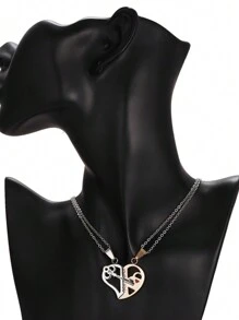 2pcs/Set Exquisite Hollow Heart Key I Love You Word Patchwork Pendant Necklace Set For Valentine's Day Gift - Heart-shaped - View 4