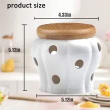 1pc Garlic Keeper, Over Counter Garlic Keeper, White Ventilated Garlic Container, Ceramic Garlic Storage Container With Bamboo Lid - White - View 8