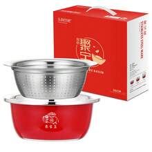 1套3入組26cm/10.24in加厚不銹鋼磨刨洗米碗濾網套裝,理想的蔬菜清洗和奶酪磨碎工具 - 紅色 - 查看 7