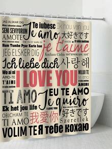 1入組「我愛你」淋浴簾/馬桶墊/浴室墊4入組,防水淋浴簾套裝,附12個淋浴鉤 - 彩色 - 查看 5