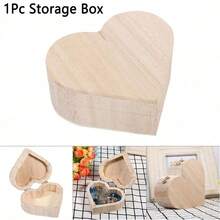 复古木制心形首饰盒饼干收纳盒DIY粘土木盒整理收纳盒创意工艺品心形木盒 - 非常适合珠宝、小饰品以及送给朋友和情侣的生日礼物 - 杏色 - 查看 1