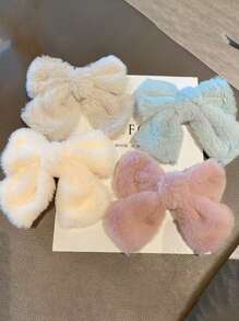 1個女性蝴蝶結毛絨髮夾時尚髮飾品 - 黑色 - 查看 3