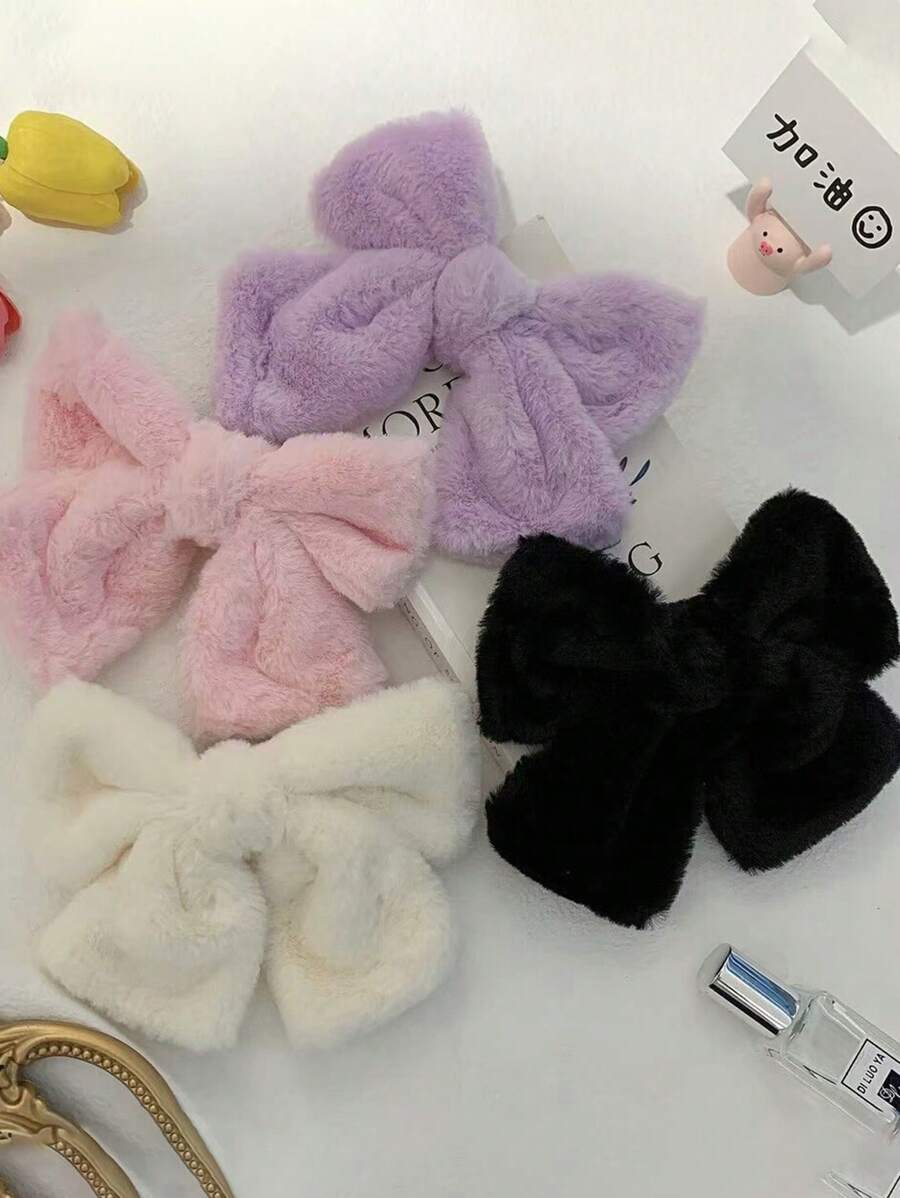 1個女性蝴蝶結毛絨髮夾時尚髮飾品