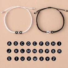 2pcs/Set Simple Heart & Letter Design Couple Bracelet For Dating, Vacation, Valentine's Day Gifts