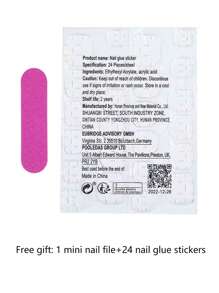 24入短方形簡約設計純黑色閃粉假指甲,易貼上,適合女性和女孩 - 黑色 - 查看 5