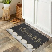 1pc Crystal Velvet Washable Fabric With Non-Slip Bottom, Dark Gray Simple Colored Tableware Patterned Easy Care Long Rug With Soft Touch And Water Absorption, Various Styles And Sizes Available For Multiple Kitchen And Dining Areas. - Dark Grey - View 9