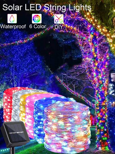 50/100/150/200/300LED 太阳能 LED 灯户外防水，太阳能仙女 LED 灯串，带铜线，8 种模式，太阳能灯串，适用于户外花园露台婚礼派对（暖白/多色/白色/红色/粉色/蓝色）万圣节装饰秋季装饰圣诞装饰家居装饰户外装饰