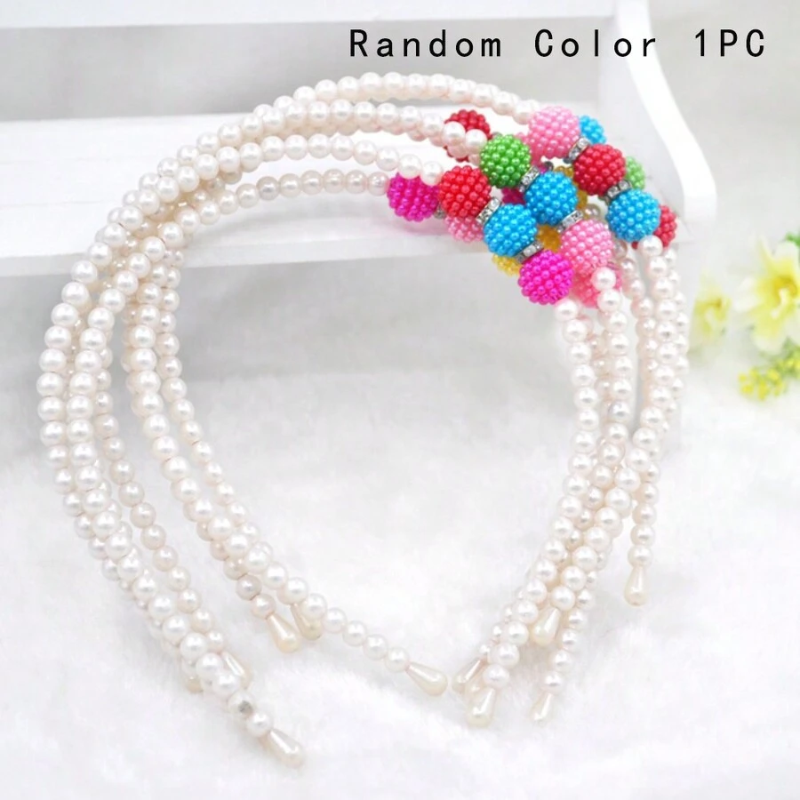 1只隨機顏色兒童珠鏈發箍,女孩公主風格的髮飾 - 彩色 - 查看 1