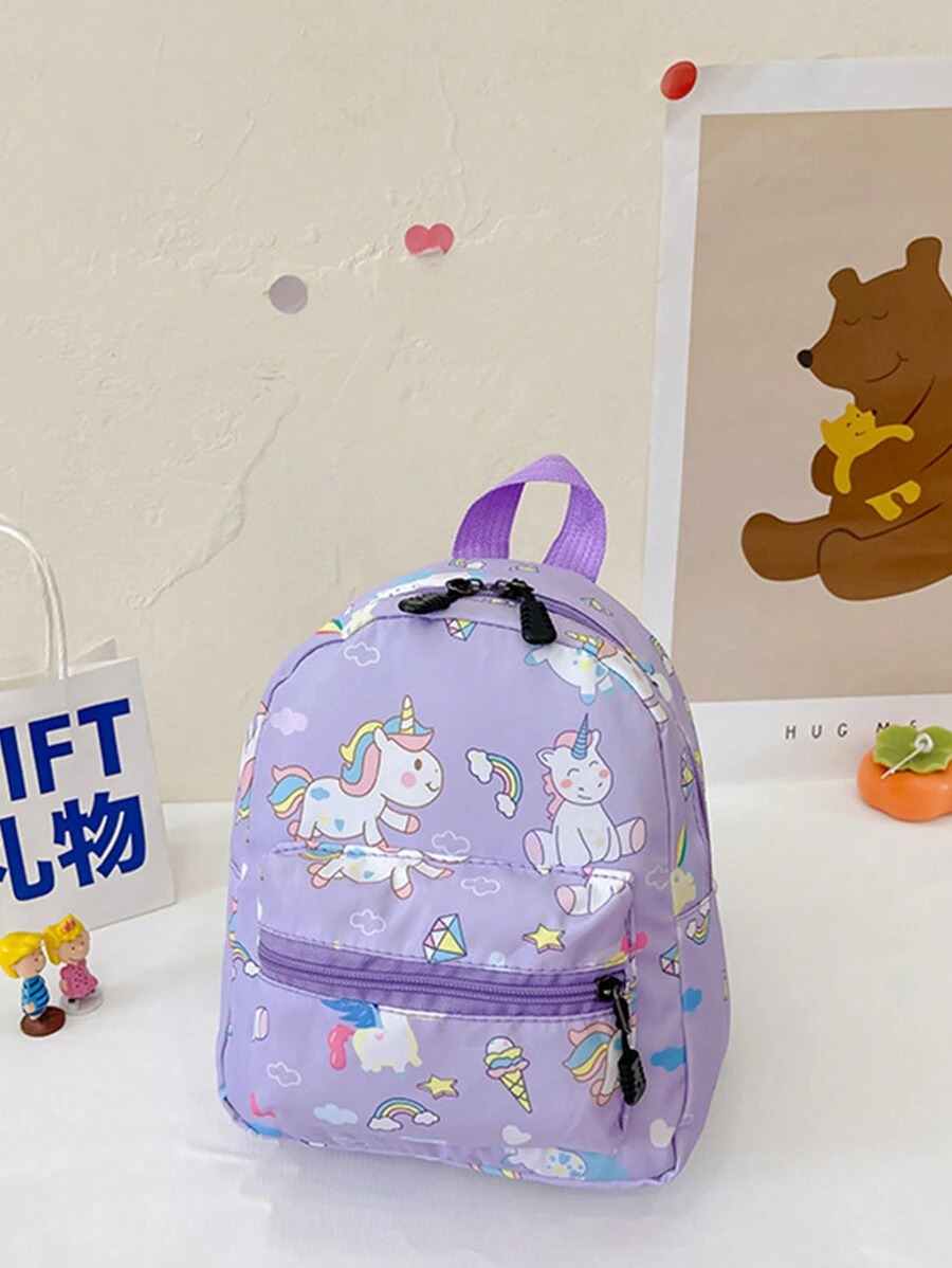 1 Pieza Mini Mochila De Unicornio De Dibujos Animados Para Jardín De Infantes Para Niños - Morado - Ver 1