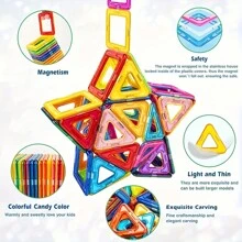 35 piezas/65 piezas Grandes bloques de construcción magnéticos para niños, Set de diseñador de imanes DIY en caja de regalo (color aleatorio) - Gran regalo para vacaciones