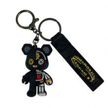 1pc Men's Black Creative Mechanical Bear Keychain Personalized Car Key Chain, Couple Backpack Decor Gift - Black - View 2