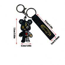 1pc Men's Black Creative Mechanical Bear Keychain Personalized Car Key Chain, Couple Backpack Decor Gift - Black - View 5