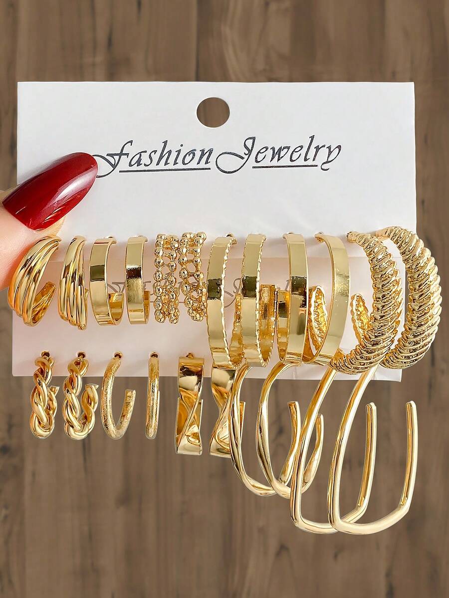 22pcs Women's Metal Earring Set - Yellow Gold - View 1