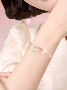 1 件時尚簡約 925 純銀和瑪瑙桃花編織手鍊,可調節,也適合日常佩戴,是派對、週年紀念日、情人節、生日的絕佳禮物 - 彩色 - 查看 3