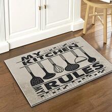 1入組水晶絨材質可水洗基布,杏色簡潔色塊餐具圖案,易於清潔和機洗,具吸水性和防滑性,踩著舒適長地毯,多種風格和尺寸可選,適用於廚房和餐廳的所有區域 - 杏色 - 查看 4