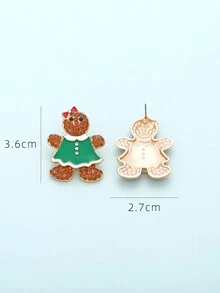 1對可愛的鋅合金搪瓷與鑽石裝飾聖誕節和新年薑餅人和蝴蝶結卡通耳釘女式節慶珠寶 - 彩色的 - 查看 5
