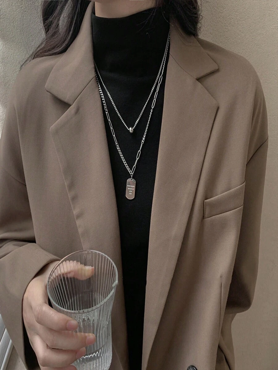 European And American Style Double-Layered & Unique Design Sweater Chain Necklace For Women's Autumn And Winter Outfit, Perfect Gift For Girlfriend - Silver - View 1