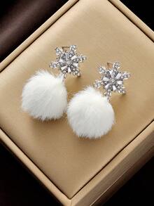 1對時尚優雅耳環,帶有雪花毛球和豹紋蝴蝶結毛球,適用於假日派對、節日禮物、約會和日常珠寶配飾 - 彩色 - 查看 10