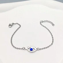 1入時尚女士不銹鋼空心邪眼太陽眼手鍊,適合作為新年、情人節禮物,送給老師、家人、朋友、派對配件,波西米亞風格度假風格 - 銀色 - 查看 5