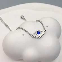 1入時尚女士不銹鋼空心邪眼太陽眼手鍊,適合作為新年、情人節禮物,送給老師、家人、朋友、派對配件,波西米亞風格度假風格 - 銀色 - 查看 3