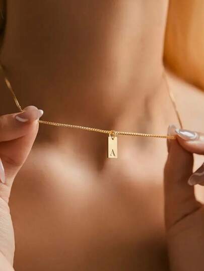 1條項鍊贈送矩形字母圖案吊墜項鍊時尚女性禮物