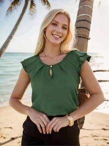 Women Blouses - Army Green - View 3