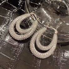 1對時尚華麗白金鍍u形耳環,配鑲鑽飾品,適用於女性日常使用 - 水滴耳扣銀色 - 查看 5