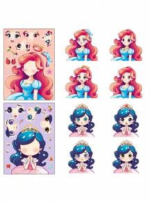 6pcs/Pack Princess Face-Shifting Stickers Diy Puzzle Sticker Toy, For Boys & Girls - Dusty Pink - View 2