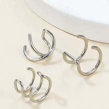 3 Cái/bộ Nhẫn Kẹp Môi Không Xỏ Khuyên, Trang Sức Nữ Bằng Thép Không Gỉ Đơn Giản - Bạc - Xem 2